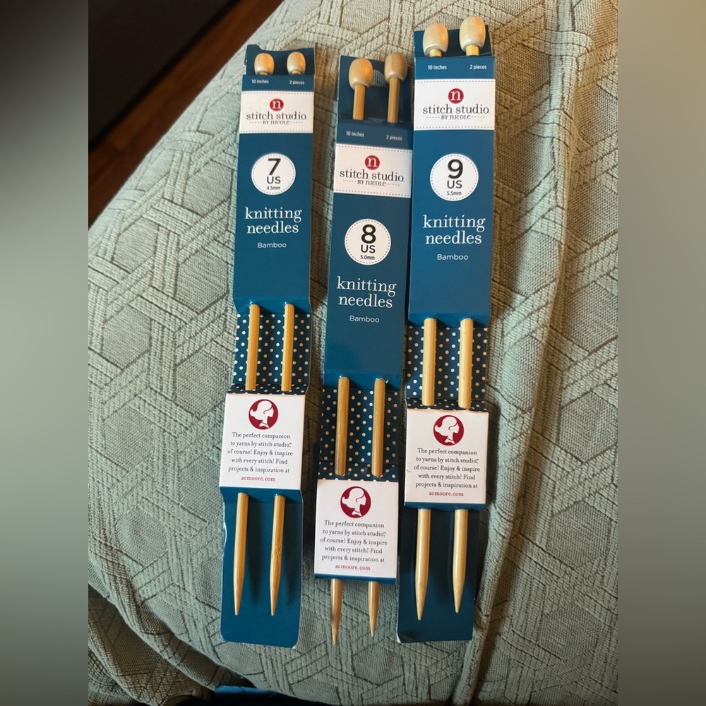 Stitch Studio By Nicole 3 sets Single Point Bamboo Knitting Needles 10 inches